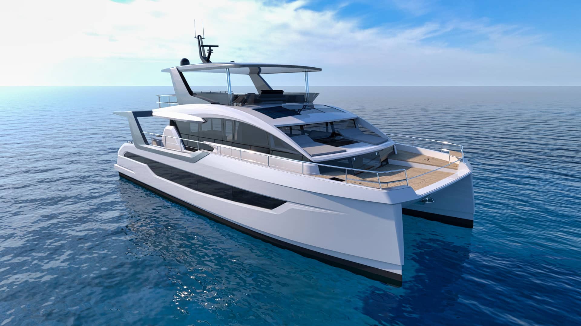 Modern hybrid-electric yacht with clean propulsion systems and solar integration